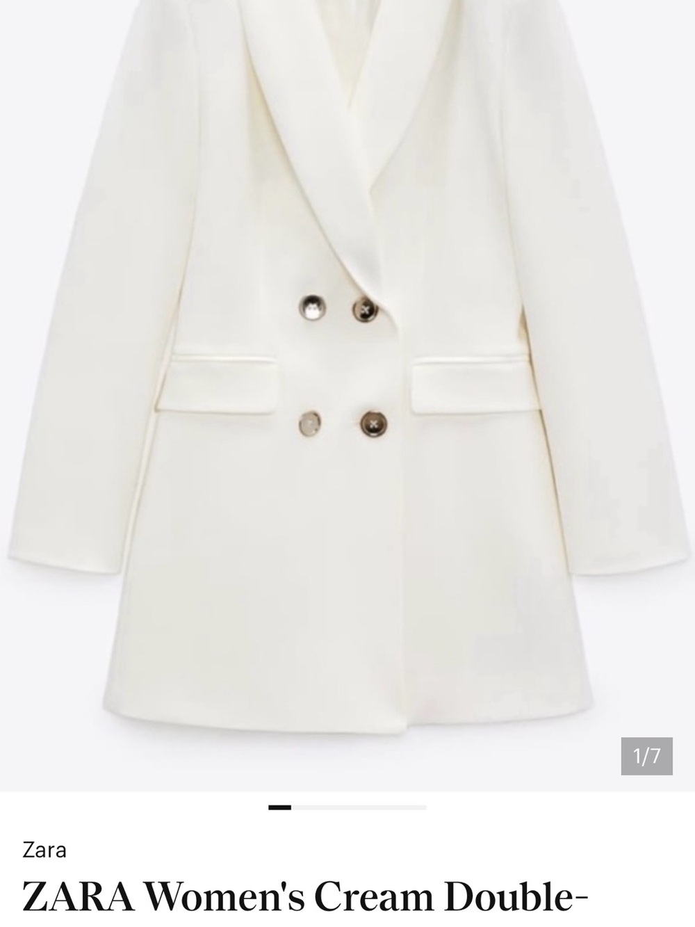 ZARA Cream Double-Breasted Blazer Jacket